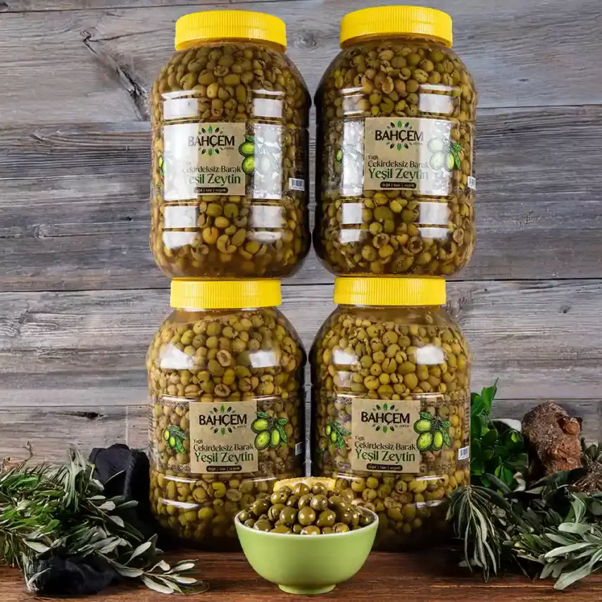 4 Adet X Antep Usulü Çekirdeksiz Barak Yeşil Zeytin 4500 cc Bidon - 2