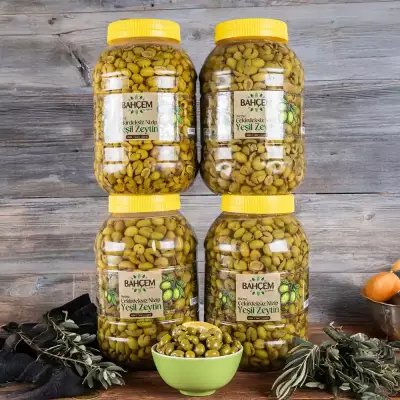 4 Adet X Antep Usulü Nizip Kırma Çekirdeksiz Yeşil Zeytin 4500 cc Bidon