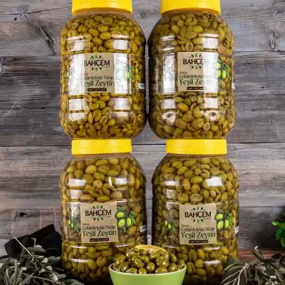 4 Adet X Antep Usulü Nizip Kırma Çekirdeksiz Yeşil Zeytin 4500 cc Bidon - 3