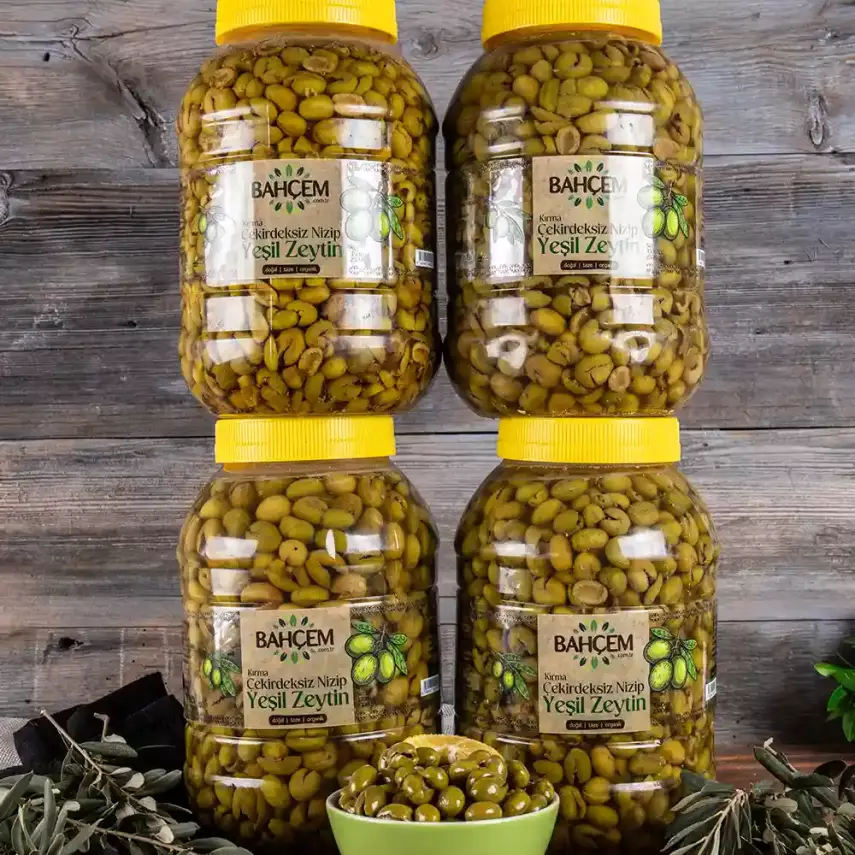 4 Adet X Antep Usulü Nizip Kırma Çekirdeksiz Yeşil Zeytin 4500 cc Bidon - 3